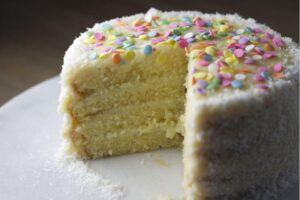 layer cake made fancy with sprinkles