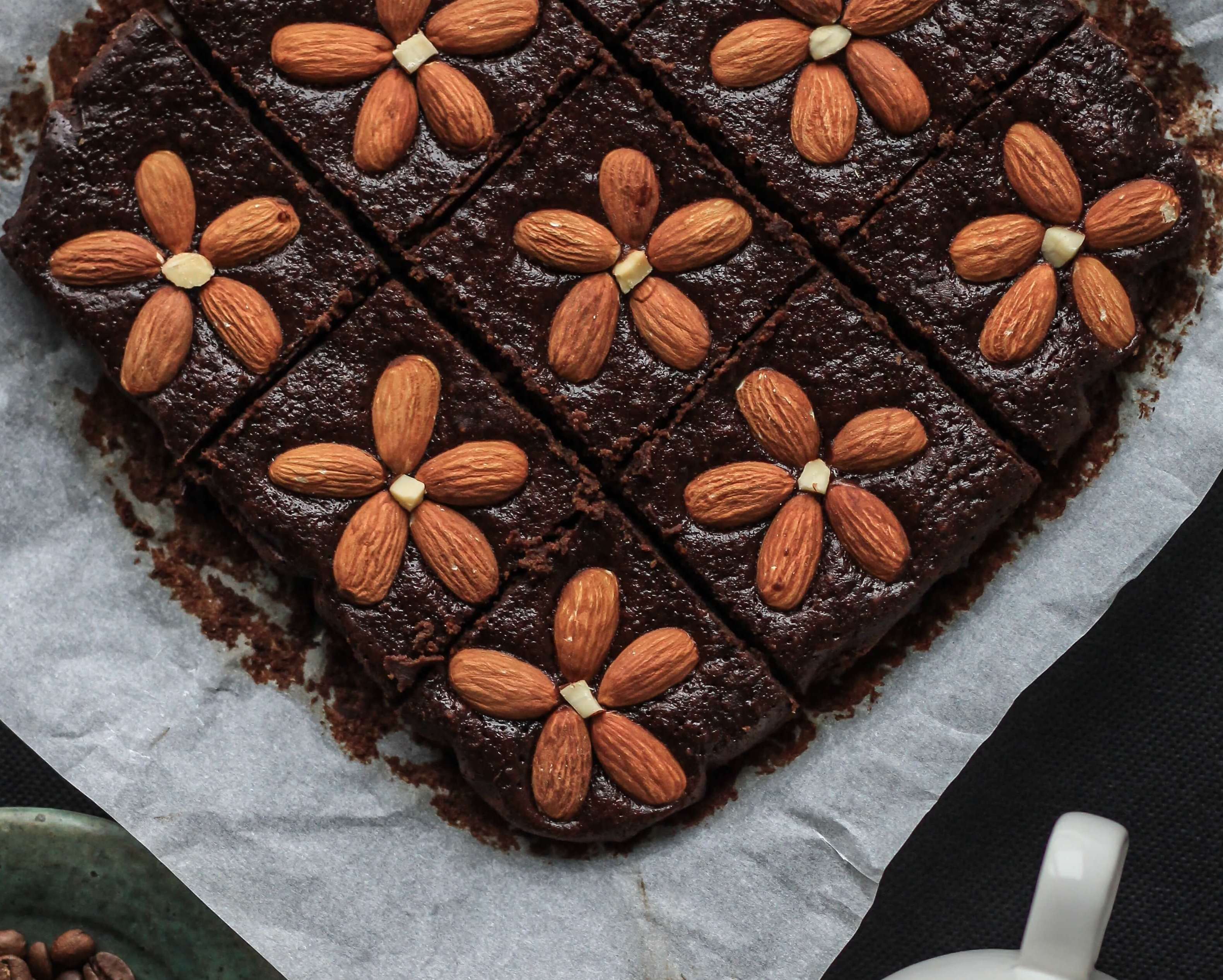 pretty brownies decorated with nuts