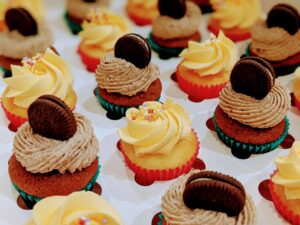 beautiful cupcakes decorated with cookies