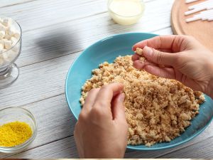 crumble up cake into fine crumbs