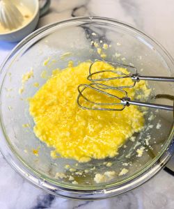 add lemon zest, juice and milk