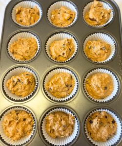 fill muffin tins with batter healthy pumpkin muffins