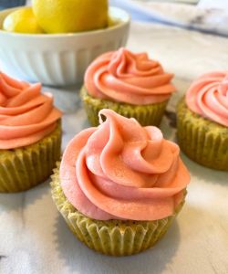 lemon poppy seed cupcakes with raspberry buttercream frosting