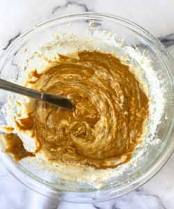 using a knife, swirl cookie butter into batter, gently