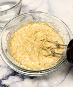 add dry ingredients and buttermilk to banana muffin batter