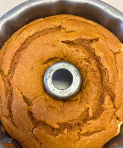 baked easy pumpkin spice cake with cream cheese filling