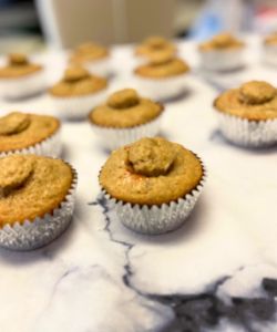 banana muffins filled with strawberry jam