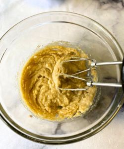 mixed butter and sugars for pumpkin bread with nutella filling