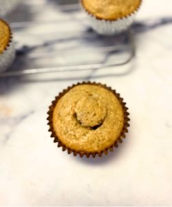 place top back on banana muffin filled with strawberry jam