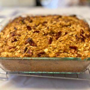 pumpkin coffee cake with maple pecan crumble