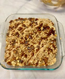 sprinkle chopped pecans and drizzle maple syrup over the top