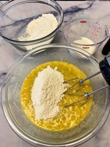 add half of dry ingredients, buttermilk and then rest of dry ingredients