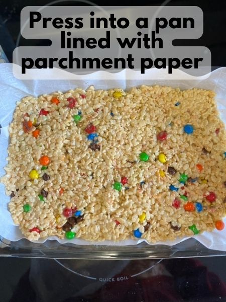 press brown butter rice krispie treats into pan