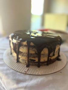 ganache drips down side of cake