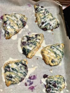 drizzle lemon glaze onto began blueberry scones