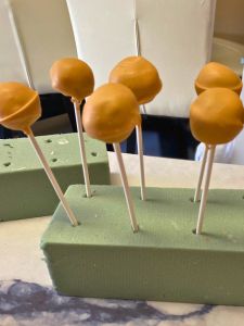 drying chocolate salted caramel cake pops