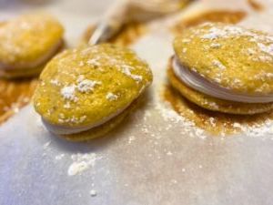 finished easy dairy-free banana. coconut cream whoopie pies from a box mix