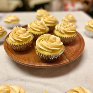 finished pancake cupcake with browned butter maple frosting