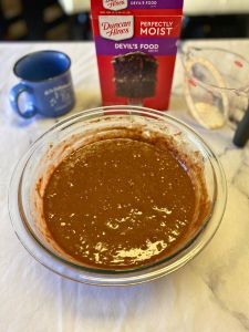 prepare and bake your chocolate cake mix according to box instructions