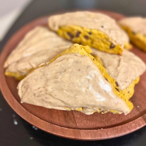 pumpkin chocolate chip scones with browned butter maple glaze recipe