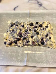 shape vegan blueberry scone dough into rectangle