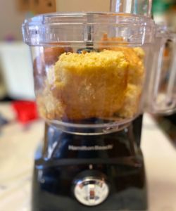 put apple cake in food processor to make crumbs