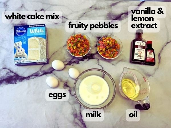 ingredients for Fruity Pebbles layer cake