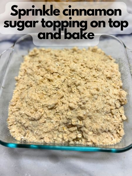 sprinkle cinnamon sugar topping on top of banana batter