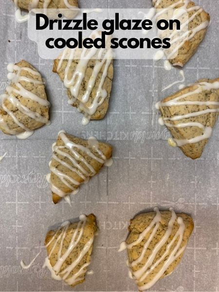 drizzle glaze on vegan lemon poppy seed scones