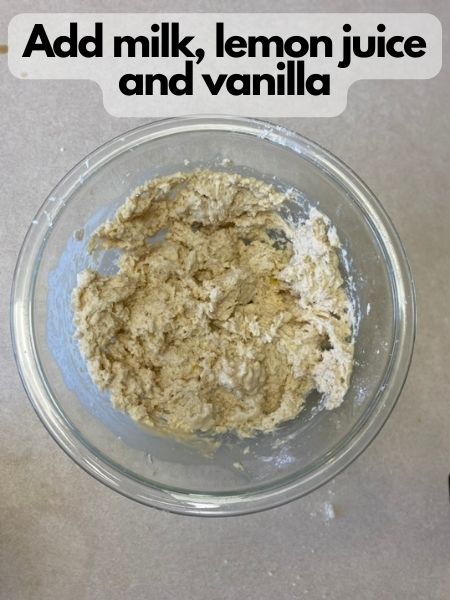 add wet ingredients to lemon poppy seed scone dough