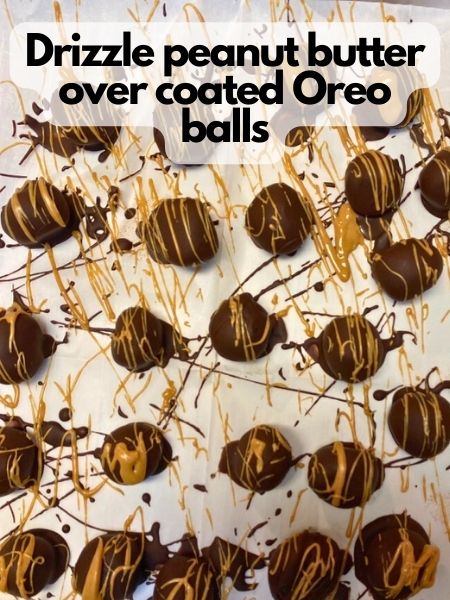 drizzle peanut butter on easy Vegan Oreo balls