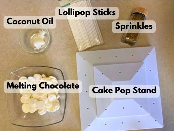 cake pop decorating tools and ingredients