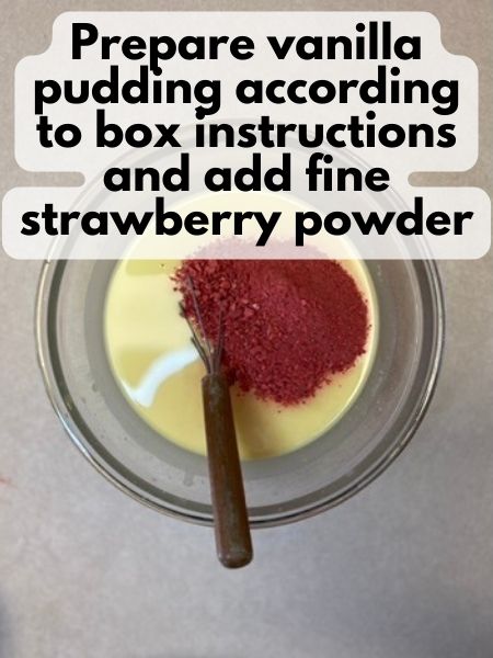 add strawberry powder to prepared vanilla pudding