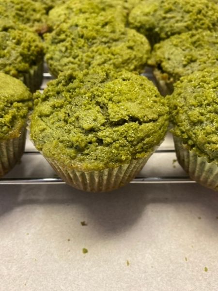 matcha muffins with matcha streusel