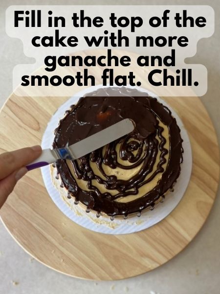 fill in the top of the cake with ganache and chill