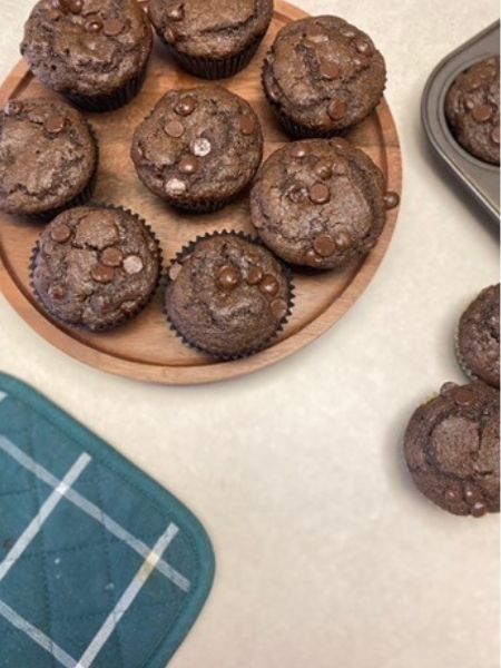 finished dairy-free chocolate chocolate chip muffins