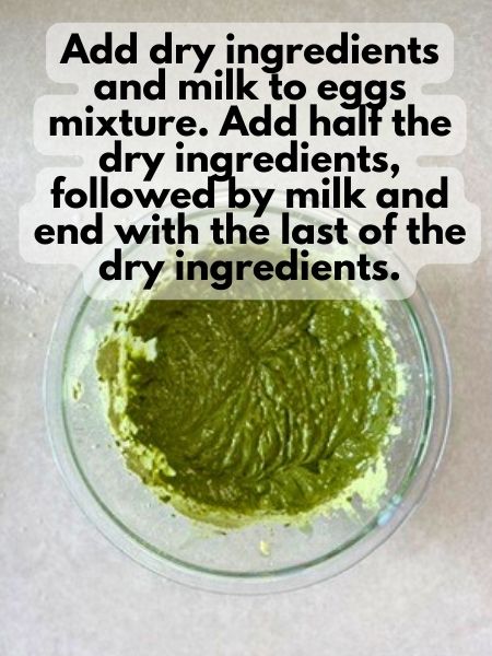 mix dry ingredients and milk into egg mixture