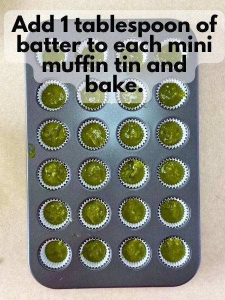 spoon matcha cupcake batter into mini cupcake pin