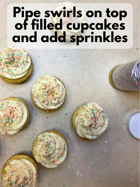 pipe frosting on cupcakes and add sprinkles