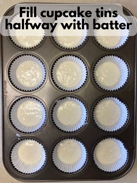 fill cupcake tins halfway with batter