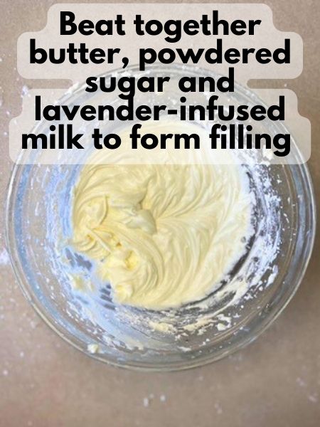 beat together lavender frosting ingredients