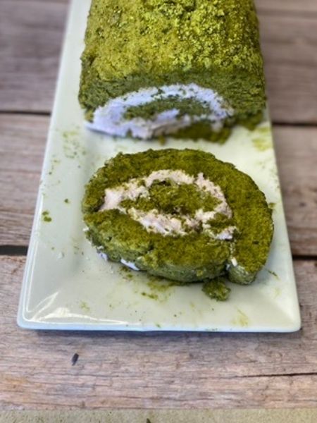 matcha roll cake with lavender filling