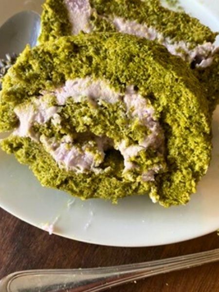 matcha roll cake with lavender fililng