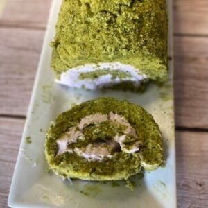 matcha roll cake with lavender filling