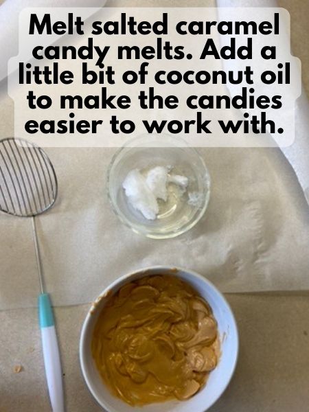 melt salted caramel coating and add a bit of coconut oil