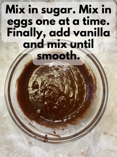 add sugar, eggs and vanilla