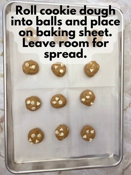 place dough in rounded balls on lined cookie sheet