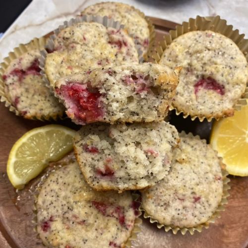 vegan lemon poppy seed raspberry muffins