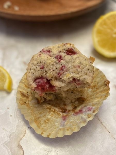 vegan lemon poppy seed raspberry muffins