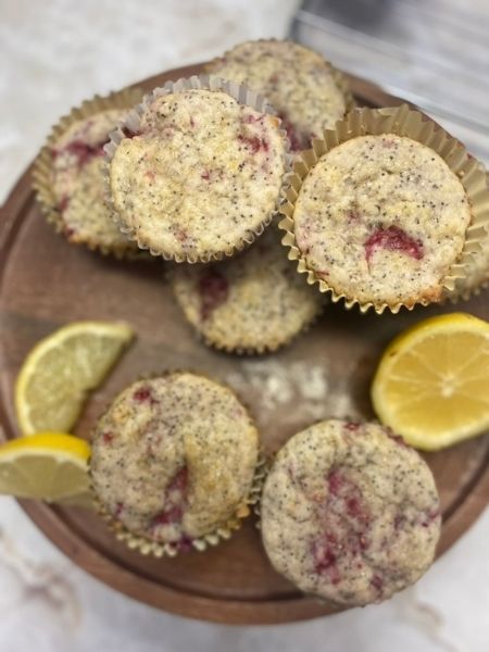 vegan lemon poppy seed raspberry muffins